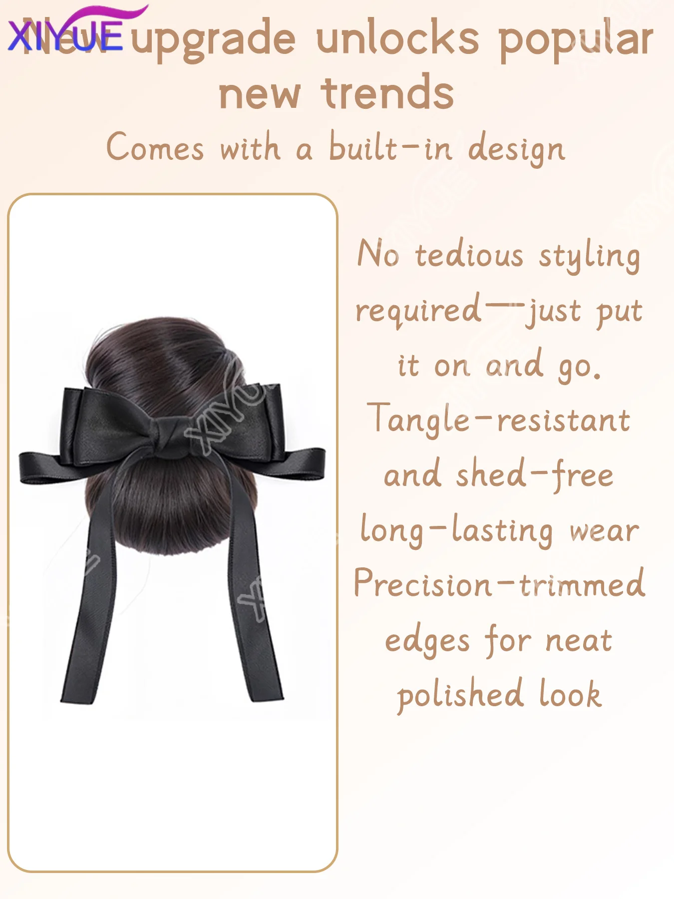 XIYUE Synthetic Maruko Head Wig Grip Clip Female Natural Simulation Bow Flower Bud Curl Hair Fluffy Synthetic Wig Package