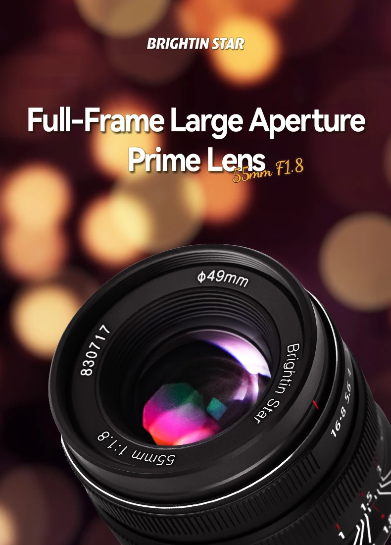 Brightin Star 55mm F1.8 Vollformat-Objektiv mit großer Blende und manuellem Fokus für spiegellose Kameras, kompatibel mit Canon RF, Sony e, Nikon Z, R6, R8, A7R, ZFC – Detail 1