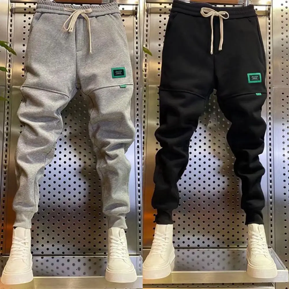 Men Sweatpants Plush Ankle-banded Slouchy Trousers Joggers Cargo Pants Solid Color Men Swearpants High Waist Baggy Sports Pants
