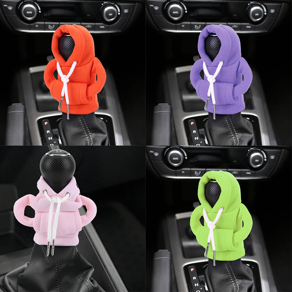 2pcs-8pcs Funny Shift Knob Hoodie Cover, Gear Shift Knob Hoodie Sweatshirt  Car Interior Soft Gear Shifter Lever Knob Cover Car Accessories