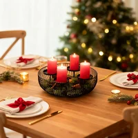 4-Candle Black Metal Bowl Candle Holder Decorative Candlestick Centerpiece for Pillar/Tealight Candles for Winter Holiday Decor 6