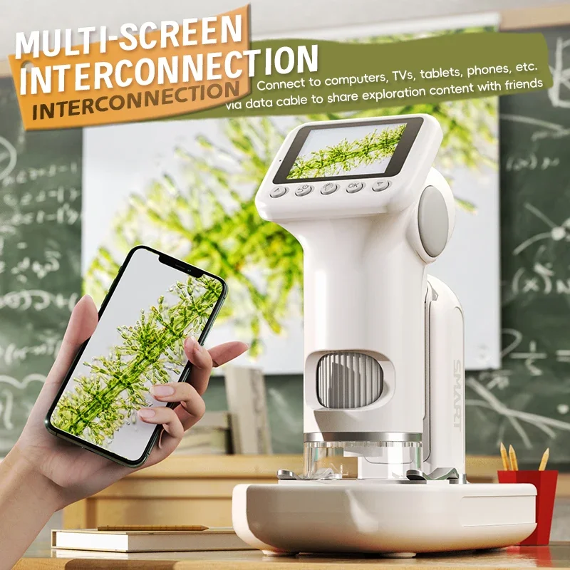 1600x Children's HD Microscope 2-In-1 Handheld Science Experiment Set with LED Light Toy Portable Outdoor Toy Take Photos