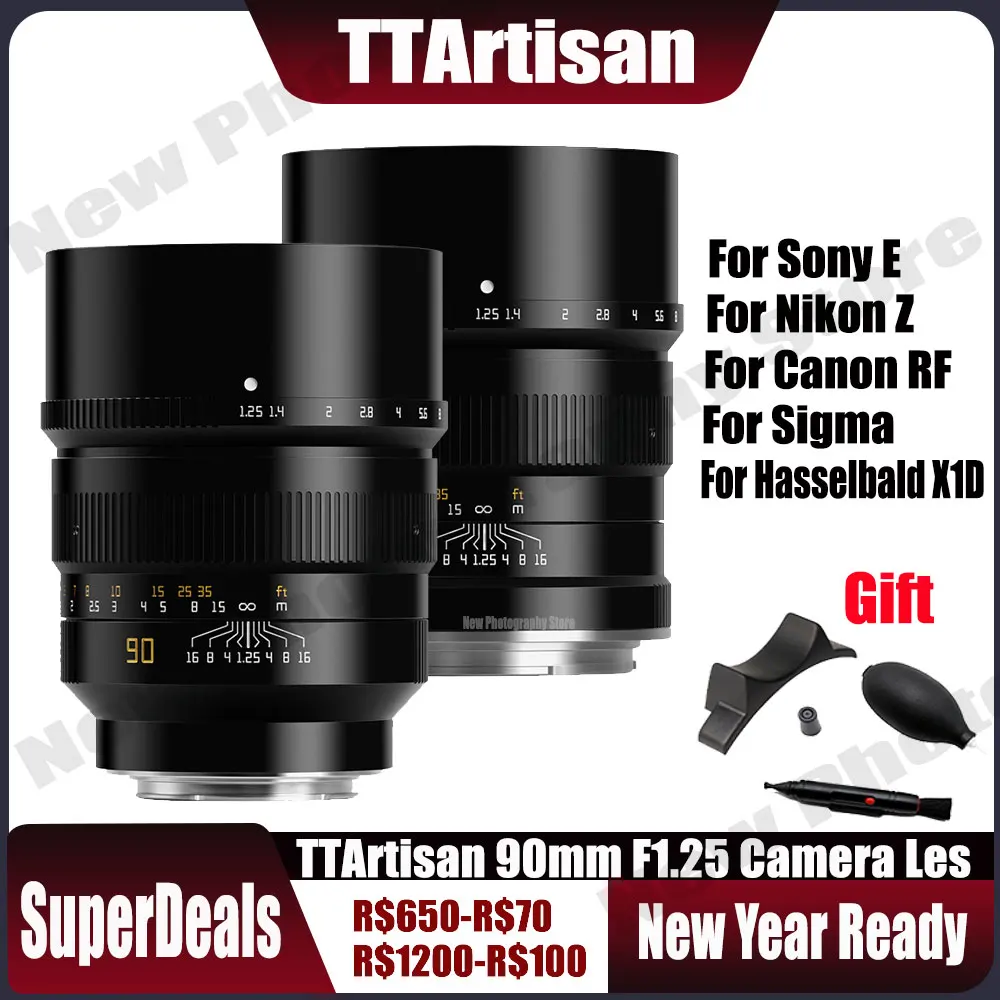 

TTArtisan 90mm F1.25 Full Frame Manual Focus Portrait Lens for Sony E Nikon Z Canon RF EOS R Leica L Sigma Hasselbald X1D Camera