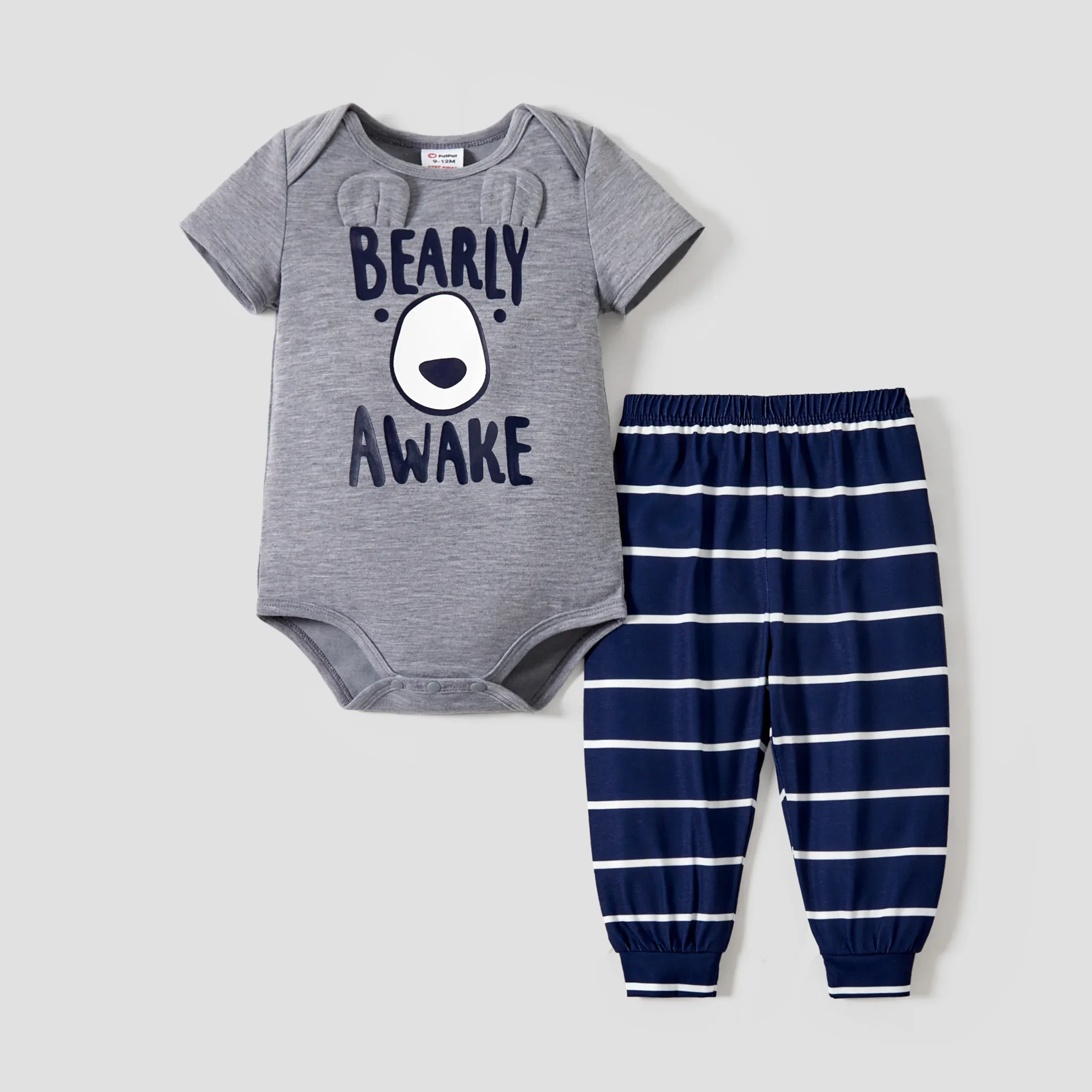 PatPat Family Matching 'BEARLY AWAKE' with Bear Face Stripe Pajamas (Flame Resistant) Suitable for Summer Season 5
