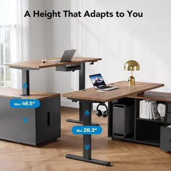 Electric L-Shaped Standing Desk, Adjustable Height Executive Desk with 4 Memory Presets, 55 x 23.6 Walnut Desktop for Home Offic 5
