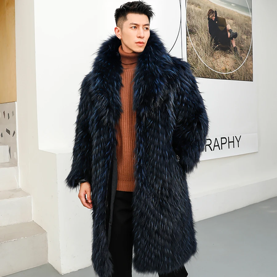 Men’s Designer Long Winter Real Sheepksin Fur Coat