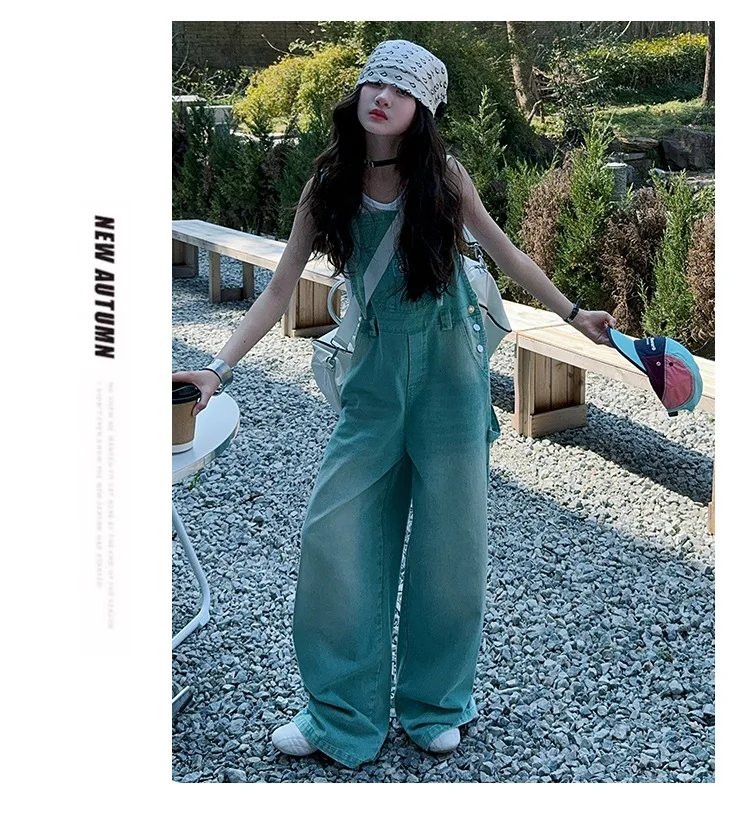 summer teen girls water washed punk wide leg jumpsuit junior kids loose slimming casual Cowboy overalls 4-14 child ropa trousers