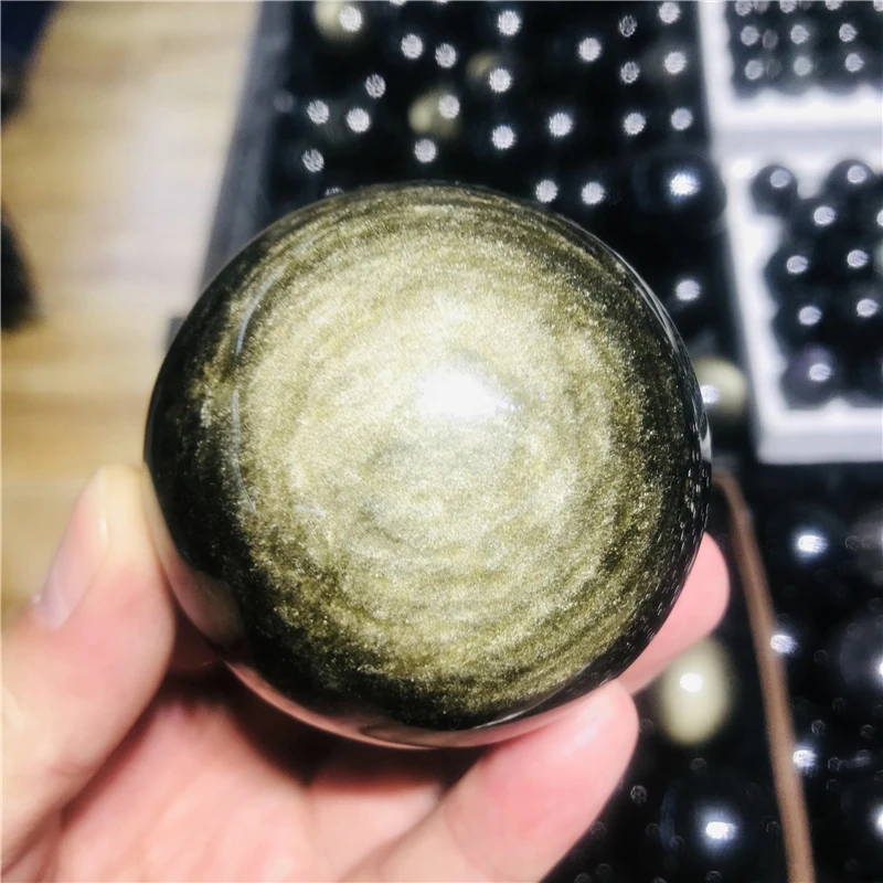 

55-60mm Rare natural cat eye obsidian quartz crystal ball Reiki healing household furnishings