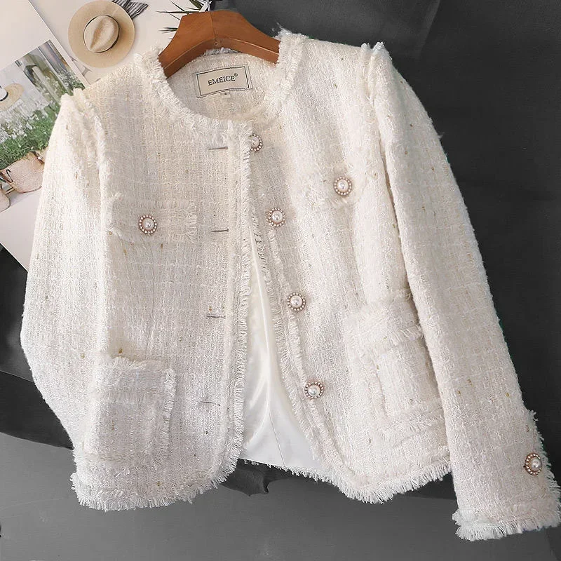 Women Blazers Korean Chic Tweed Spring Autumn Elegant Lady Coats Single-breasted Long Sleeve Suits Female Office Blazer Jacket R