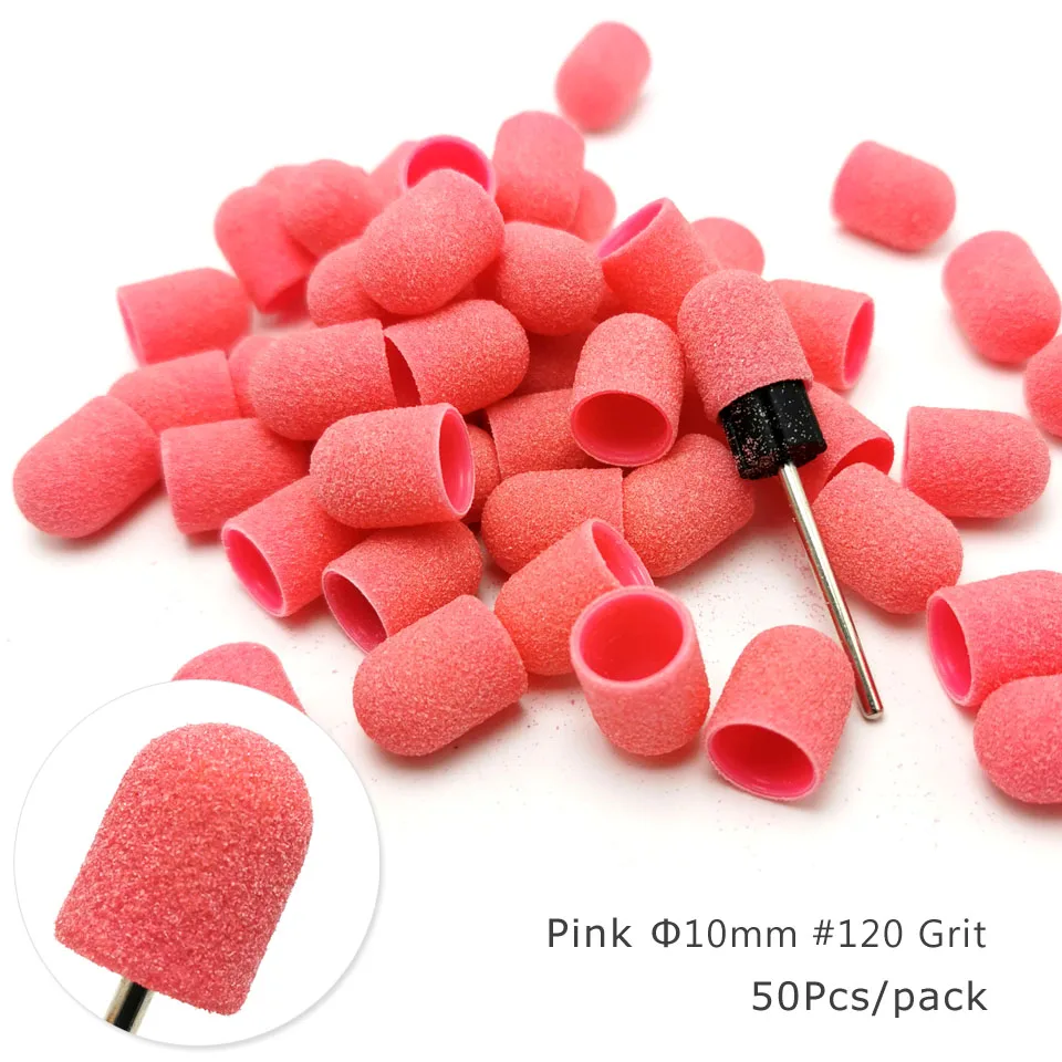 플라스틱 샌딩 캡 네일 드릴 액세서리, 페디큐어 케어 연마 모래 블록 발 큐티클 제거 도구, 고무 그립 포함, 50 개