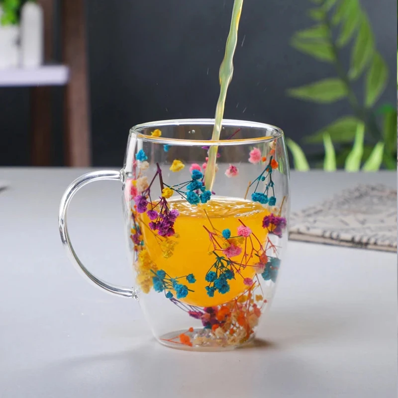 Colorful Double Wall Insulated Glass Mug, Coffee or Tea Glass Mugs