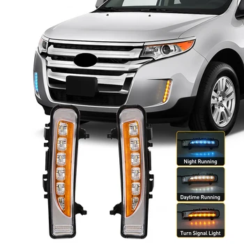 Luce di marcia diurna a LED per auto DRL per Ford Edge 2009 2010 2011 2012 2013 2014 indicatore di direzione dinamico bianco giallo blu fendinebbia 12V