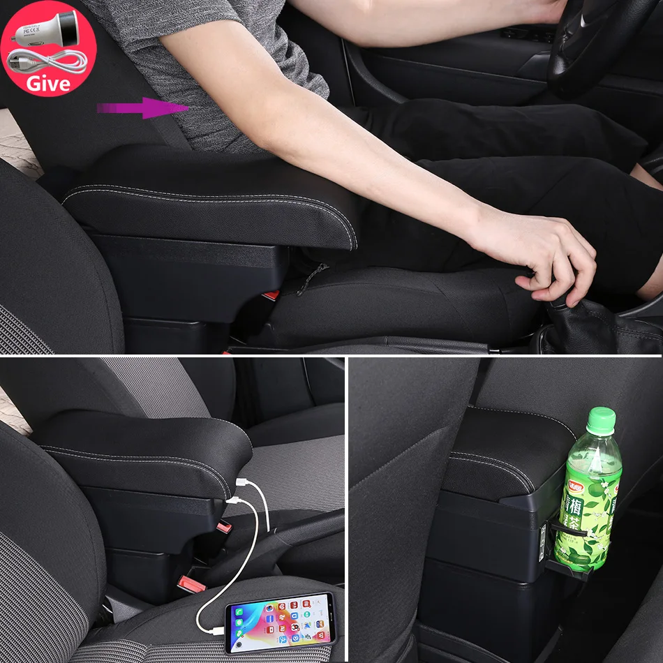 Caja De Reposabrazos Para Seat Ibiza 6J/6L - Con Almacenamiento Y Portavasos (Negro/Blanco)