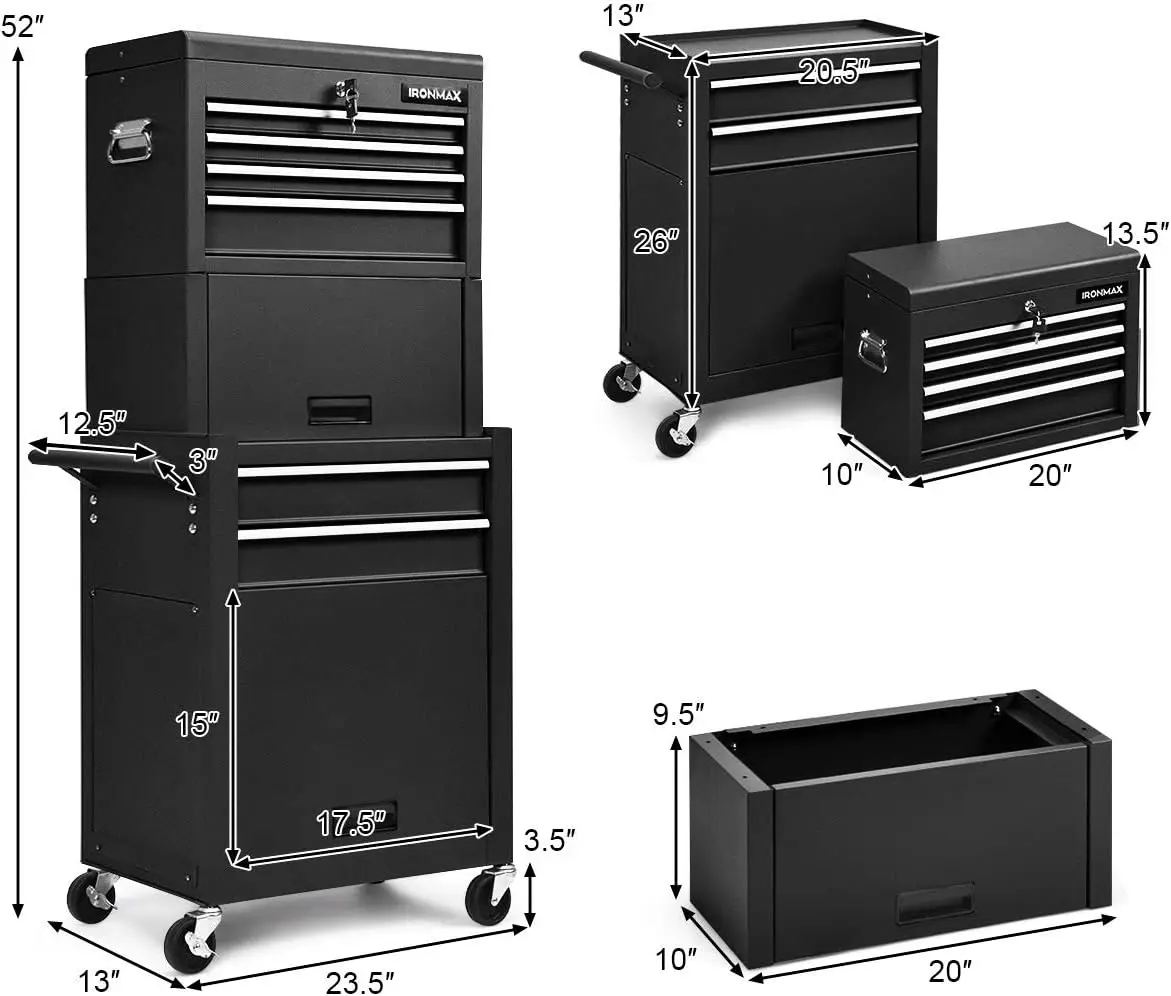6-Drawer Rolling Tool Chest, 3-in-1 Tool Box Organizer w/Auto Locking System & Lockable Wheels & Sliding Drawers &Detachable Top 2