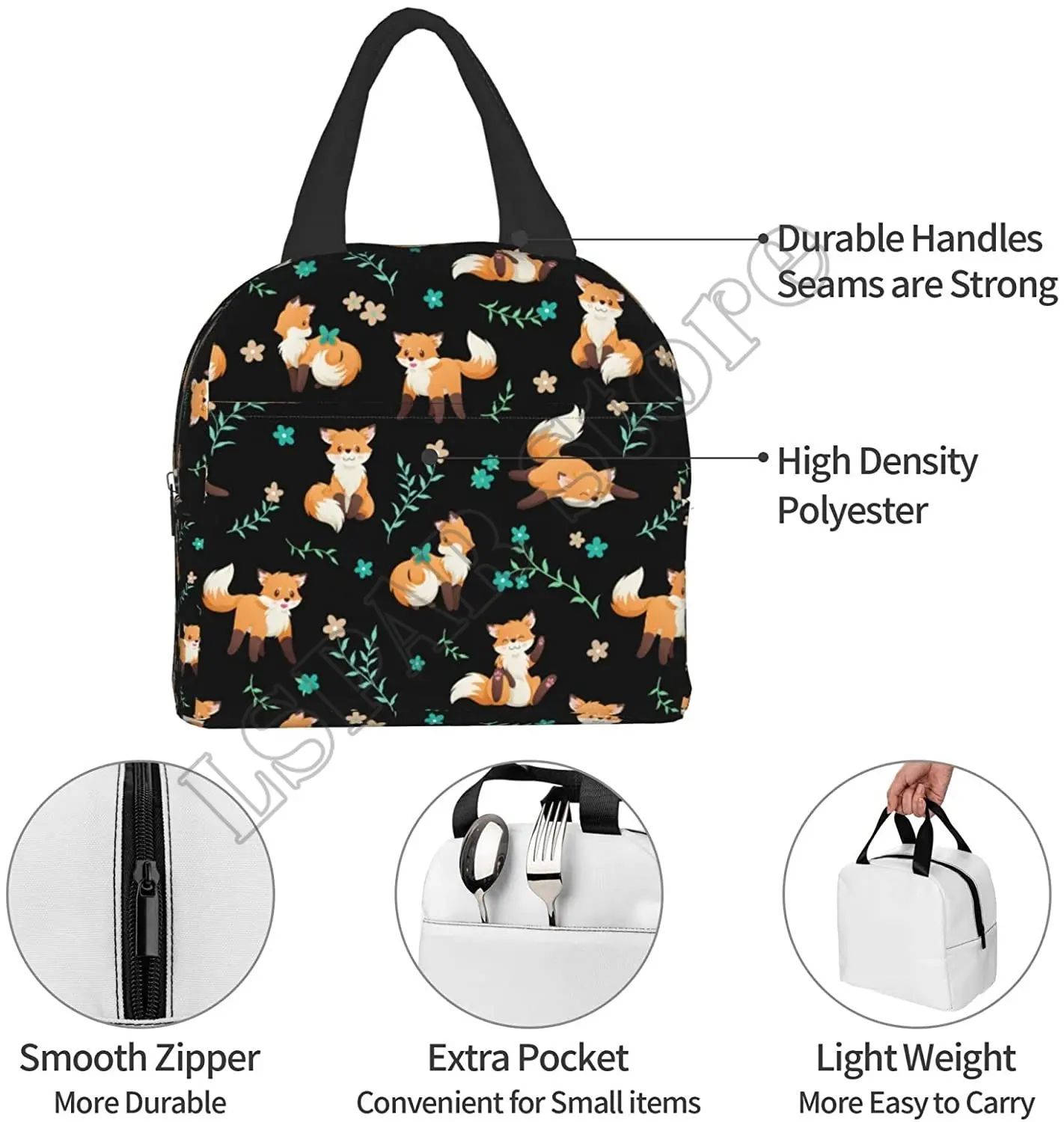 Fox Lunch Bag For Women Men Insulated Lunch Box Washable Container Cooler Tote Bag Reusable Box For Office Work