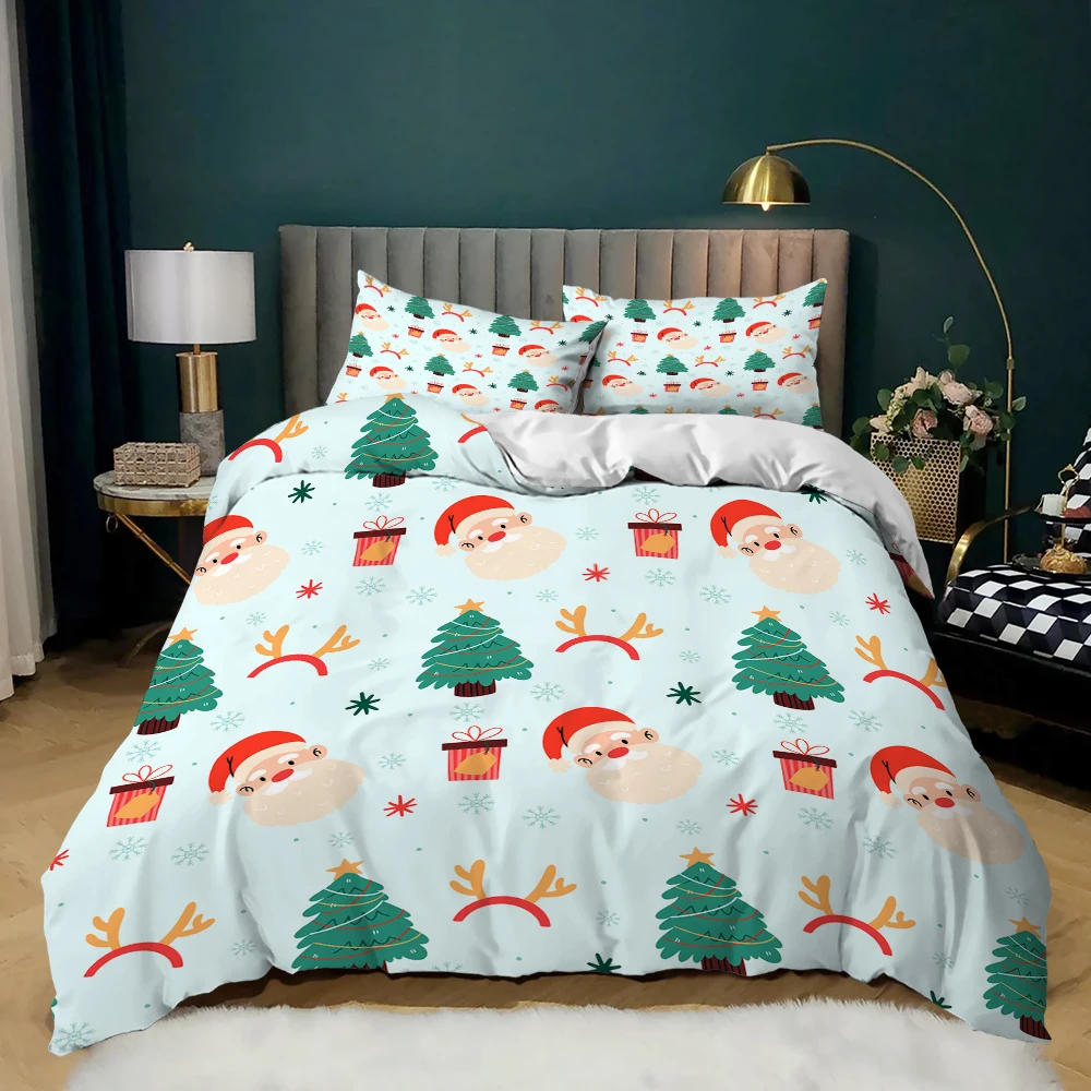 

Christmas Duvet Cover Set Cartoon Merry Chirstmas Bedding Quilt Polyester Pillowcase Double Queen King