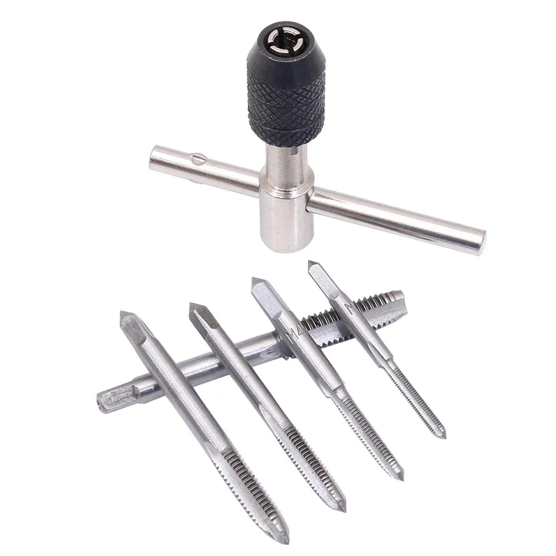 6PCS/set Alloy T-shaped Handle Wrench Manual Thread Drill Bit Adjustable M3-M8 Tapping Accessories Household Hardware Tools