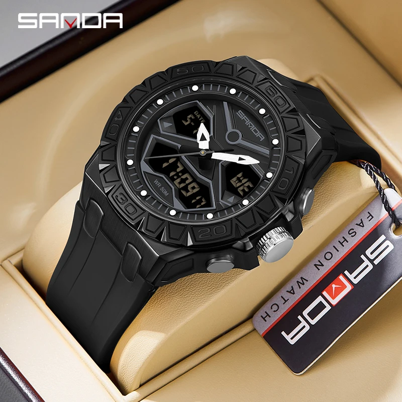 

SANDA Luxury Sport Watch 5Bar Waterproof Dual Display Quartz Wristwatches Relogio Masculino Sport Men Military Digital Watches