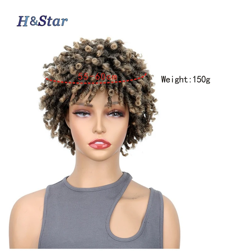 H&STSR  Synthetic Short  Curly Afro Wig  Faux Locs Hair Wigs Short Dreadlock Wig for Black Women And Men Afro Kinky Twist Wig