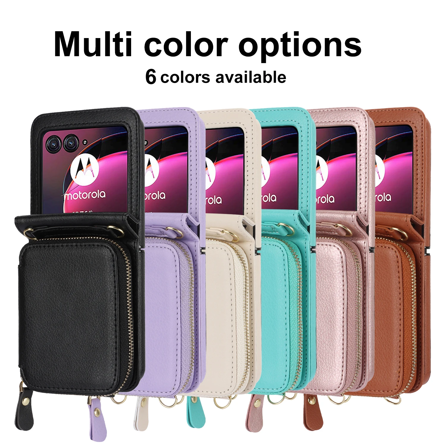 Crossbody Zipper Card Slot Leather Wallet Case with Long Lanyard and RFID Protection