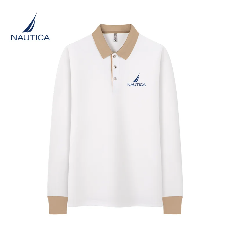 

Brand Nautica Spring and Autumn Men's Printed Long Sleeve Polo Shirts Casual Business Button Tops Fashion Polo Shirts Men's Wear