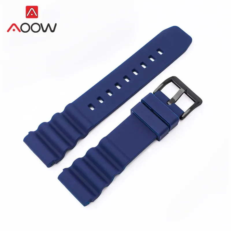 Silicone Sport Strap with Stainless Steel Buckle - Waterproof Diving Rubber Watch Band Belt