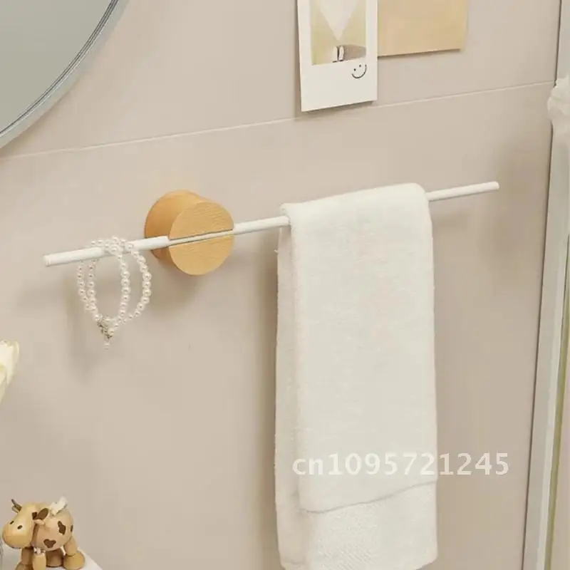 Bathroom Holder Bar Towel Towel 304 Stainless Steel Beech Rack Single Shelf Wall Artistic Hanger Mounted Wood