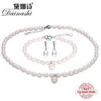 Dainashi 925 Sterling Silver Natural Freshwater Pearl Fine Jewelry for Women Elegant Earrings and Necklace and Bracelet Set