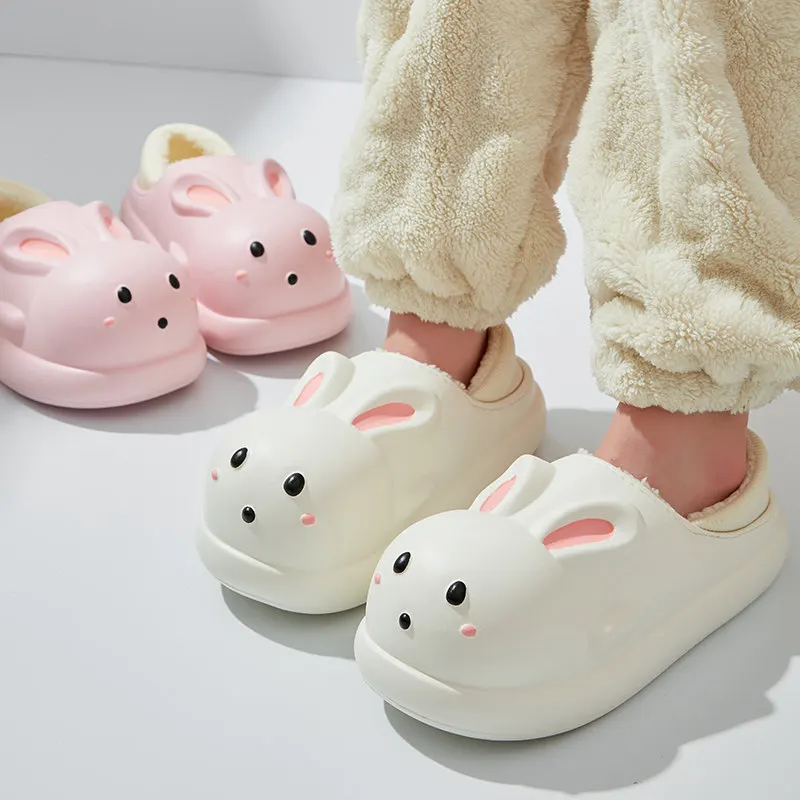 

Home Slippers Women Cute Bunny Cotton Slippers Unisex Couple Shoes Indoor Non-slip Slippers Lady Winter Plush Warm Shoes Women
