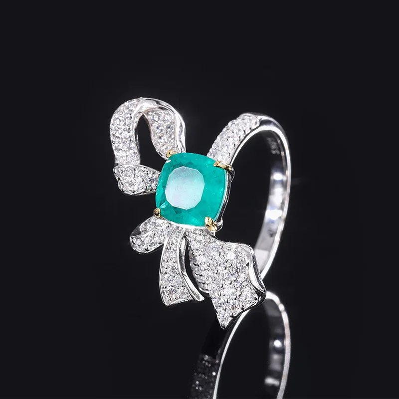 

S925 Sterling Silver Sapphire High Carbon Diamond Butterfly Bow Ring Female Wedding Anniversary Gift for New Year 2023 Cocktail