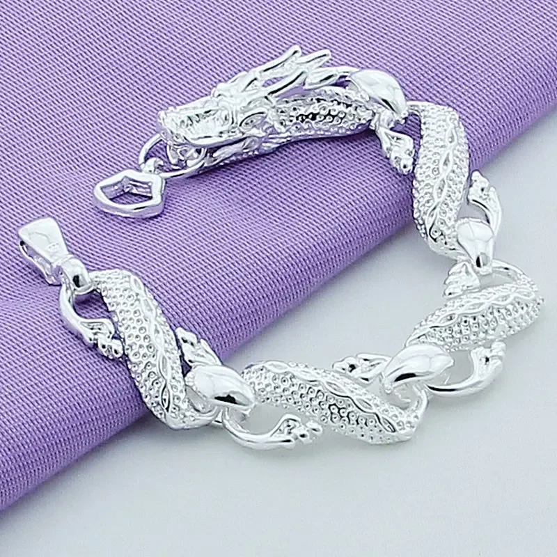 Fine 925 Sterling Silver Charm Bracelets  White Chinese Dragon Chain Bracelets For Men Fashion Jewelry Pulseira Male