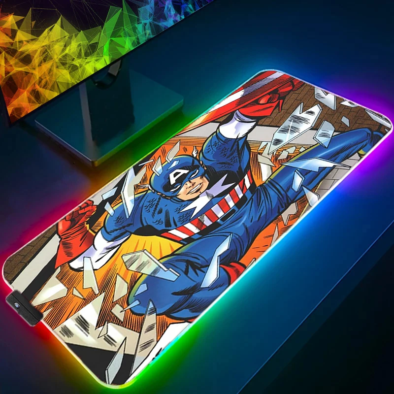 Anti-skid RGB Gaming Mouse Pad Captain American Luminous Laptop Desk Mat Computer Offices Rug Pc Accessories Game Mats Mousepad american mouse pad large rectangular game mouse pad for laptop office 11 8 x 31 5 inches bureau accessoires