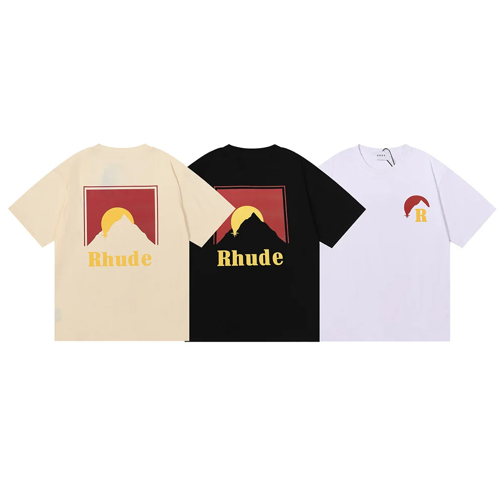 

2024 Rhude new summer design with printed double yarn pure cotton short sleeved T-shirts for men and women