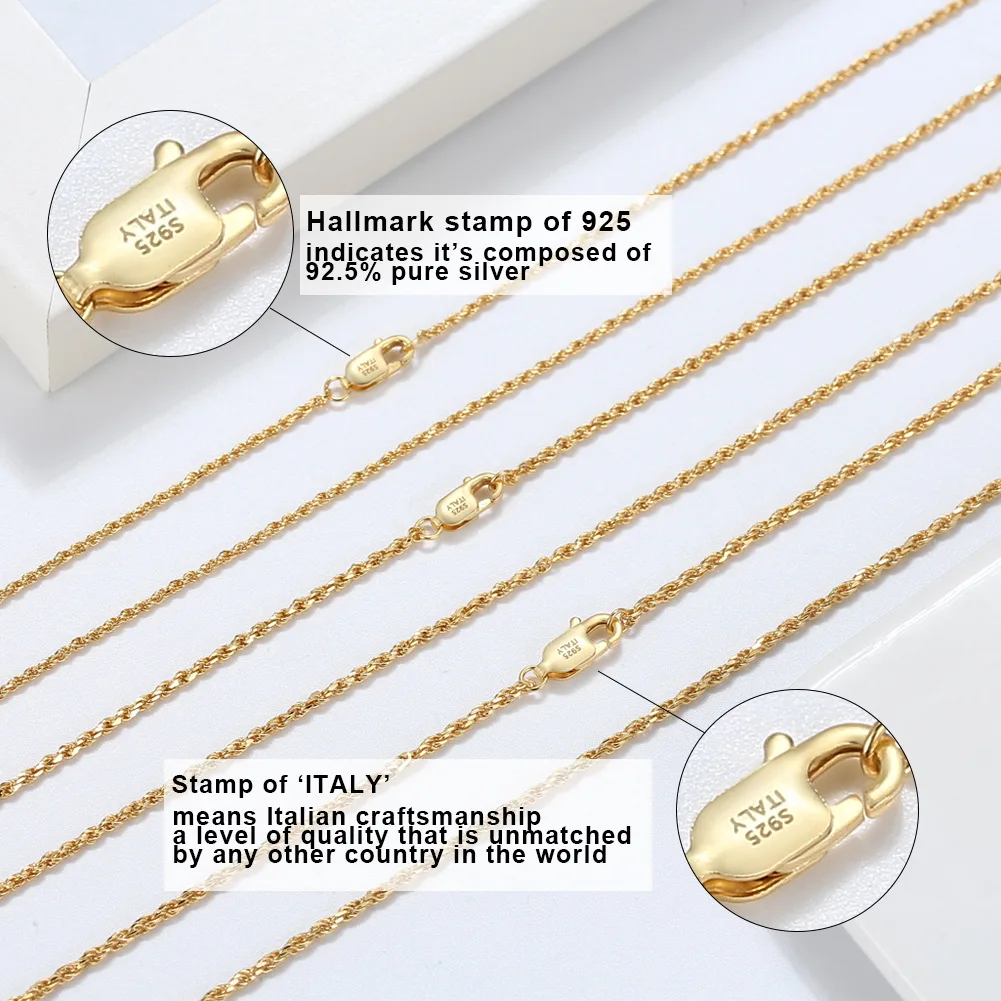MIQIAO 925 Sterling Silver Jewelry 14K Gold Color Italian Rope Chain Necklace For Women Man 1.5MM Thick 40 45 50 55 60CM Long