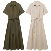 2024ZAR Summer New Women's Wear European and American Style Fashionable Minority Linen Blended Midi Shirt Style Dress