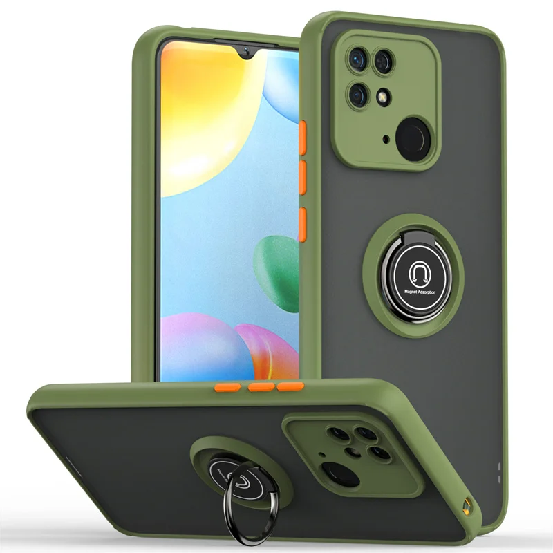 Shockproof Matte Phone Case with Magnetic Ring Stand Holder and Armor Protection