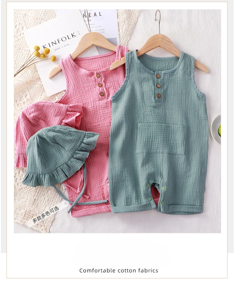 2Pcs Summer Solid Newborn Baby 100% Cotton Linen Bodysuits Boy Girl Sleeveless Romper Jumpsuit Soft Skin-friendly Thin Comfy
