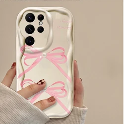 Chic Black Bowknot Heart Wavy Silicone Soft Phone Case - Galaxy S23 Ultra (White - 8)
