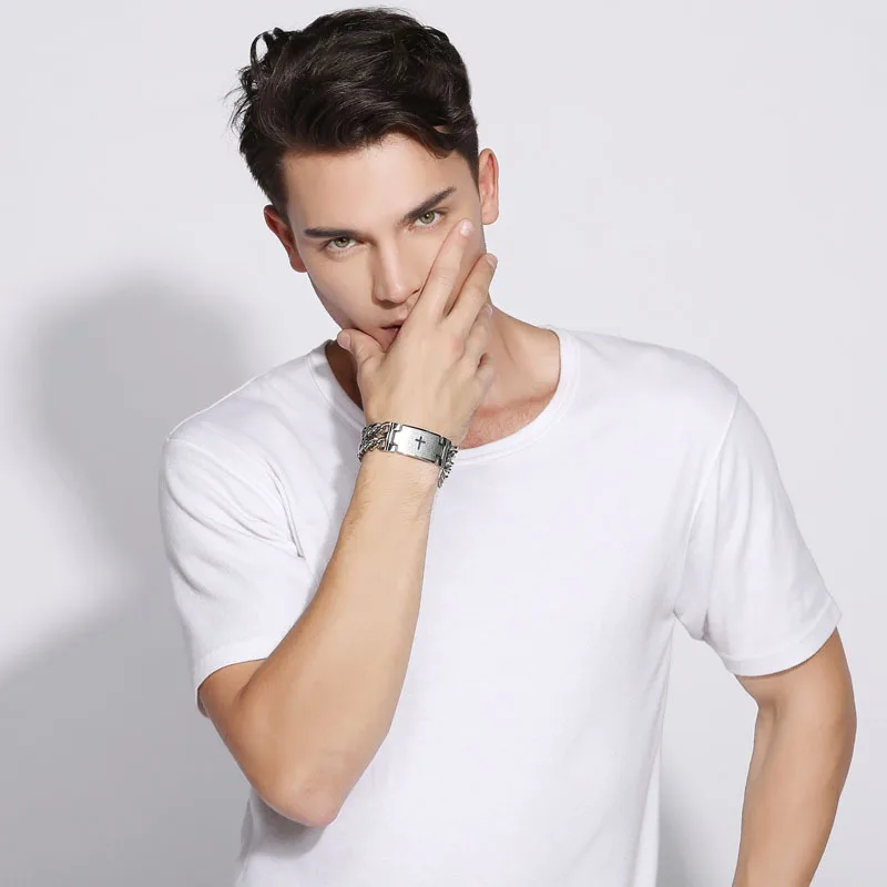 HNSP 24MM Width 316L Stainless Steel Cuban Chain Cross