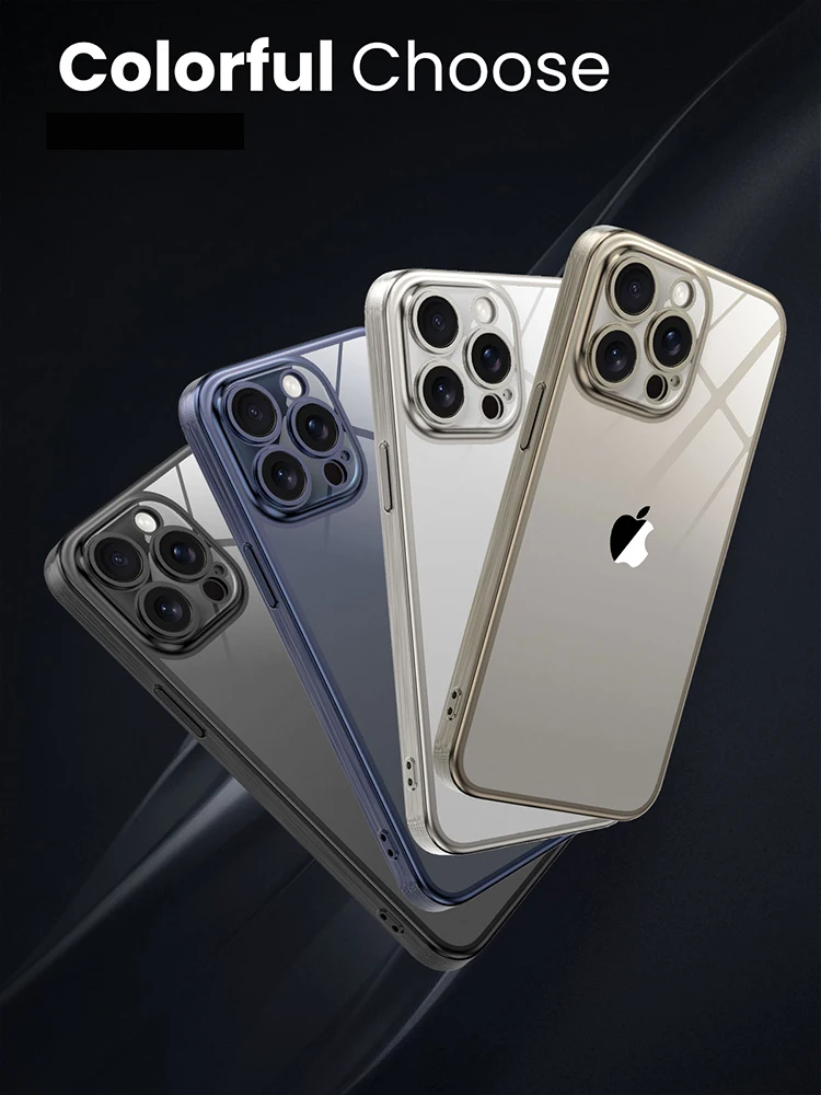 Custodia Per Iphone Con Retro Trasparente In Metallo Spazzolato Elettrolitico Con Colori Originali Ufficiali Per Iphone 13 12 14 15 Pro Max Custodie P