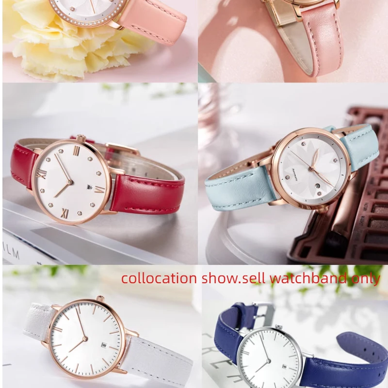 Фото Ремешок женский из натуральной кожи для Casio Swarovski Fossil, быстросъемный браслет, 12 мм 14 мм 15 мм 16 мм 18 м, синий розовый белый красный №3