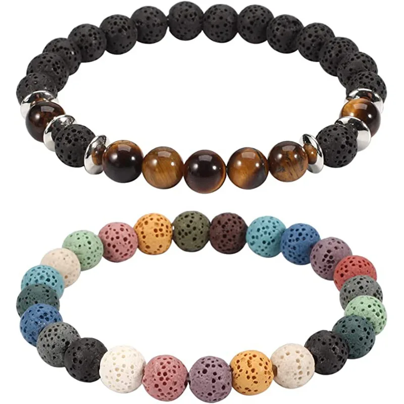 

New Men And Women Couples Black Gallstone Bracelet Stretch Color Frosted Volcanic Stone Bracelet BR1098