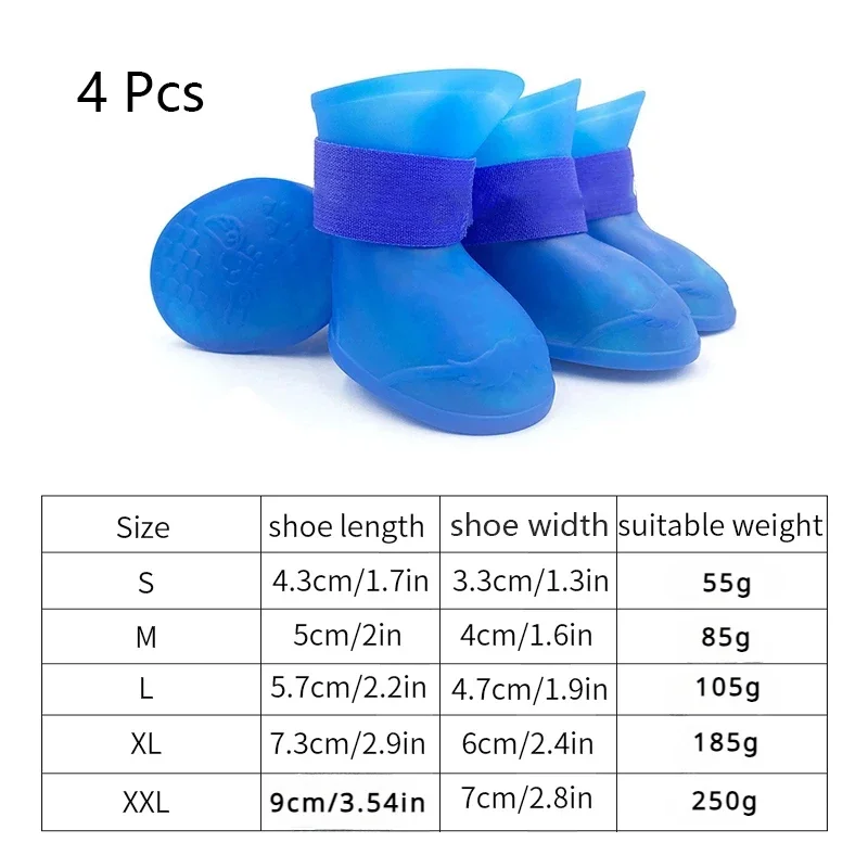 Pet Shoes 4Pcs Pet WaterProof Rainshoe Anti-slip Rubber Boot For Small Medium Large Dogs Cats Outdoor Shoe Dog Ankle Boots Pet Accessories
