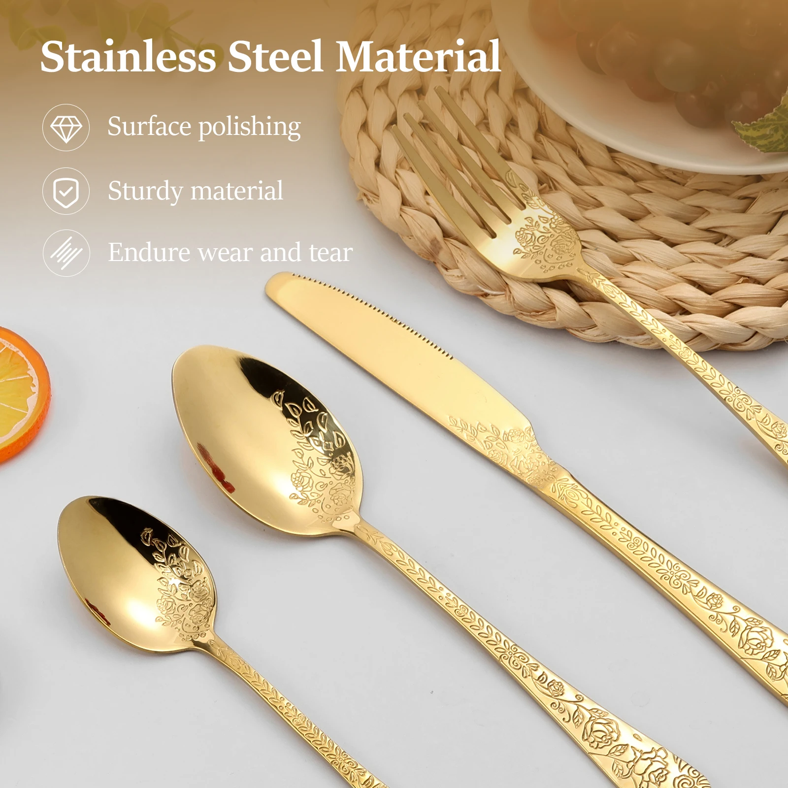 20/24Pcs Floral Dinnerware Set Stainless Steel Utensil Set Knife Fork Spoon Kit Tableware Set for Restaurant Home Kitchen Gadget