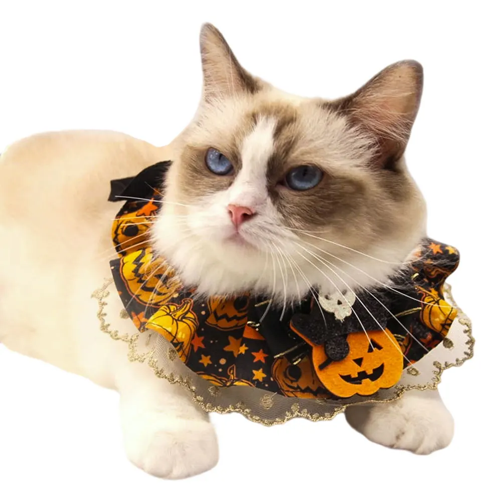 Cute and Soft Cat Dog Pet Necklace Halloween Pet Adjustable Lace Collar Pet Party Bib Scarf Necklace Small Medium Pets