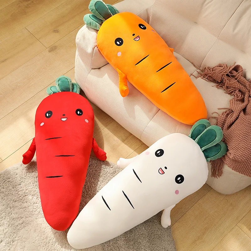 귀여운 순무 인형 박제 당근, 물렁물렁한 무, 봉제 장난감, 레드 오렌지 화이트 토끼, 웃는 얼굴 식물, 어린이 선물, 50 cm, 90cm
