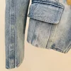 Top Quality Women Washed Denim Jeans Outwear Jackets Double Breasted Slim Short Female Casual Blazer 6