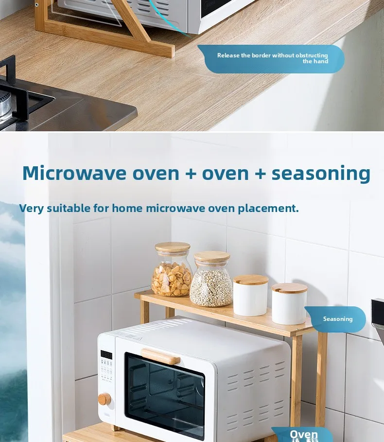 Bamboo Double-Layer Countertop Microwave and Oven Storage Shelf Rack — detail 6