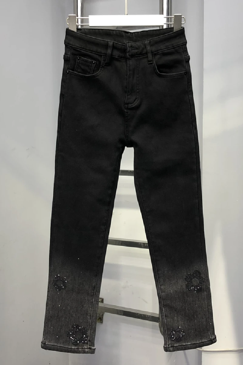 Thicken Velvet Water Drill Women Denim Trousers 2022 New Autumn Winter Stretch Cotton Elastic Pants High Waist Straight Jeans