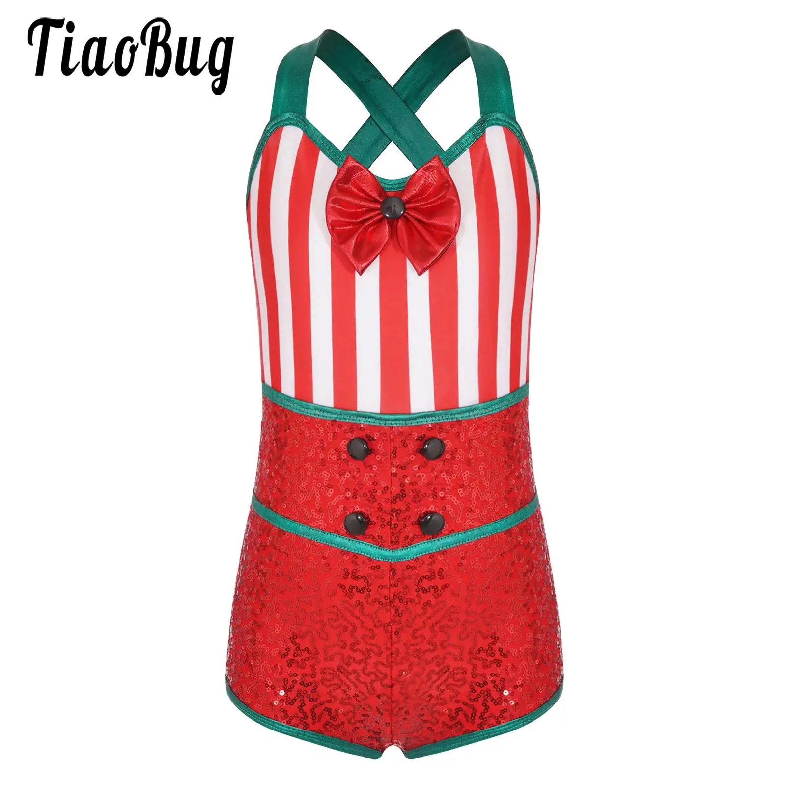 Big Girls Candy Cane Costume Di Natale Senza Maniche Strisce Balletto Danza Ginnastica Body Bambini Xmas Stage Performance Costumi